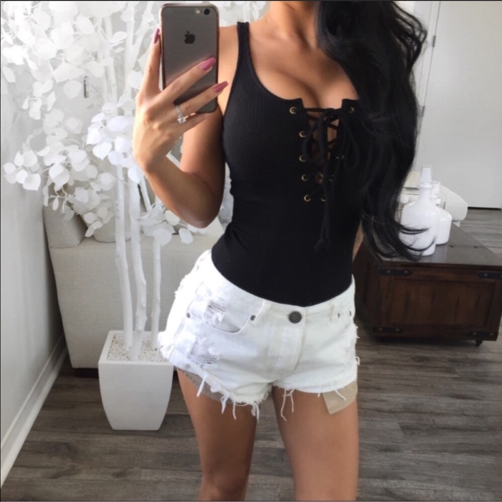 SAMARA Black Lace Up Bodysuit